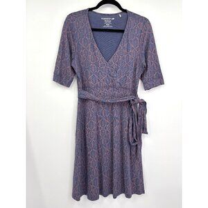 Toad & Co Organic Cotton Faux Wrap 3/4 Sleeve Belted Dress Blue Medium